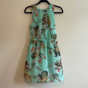Mint Floral Dress with Cinched Waist - S